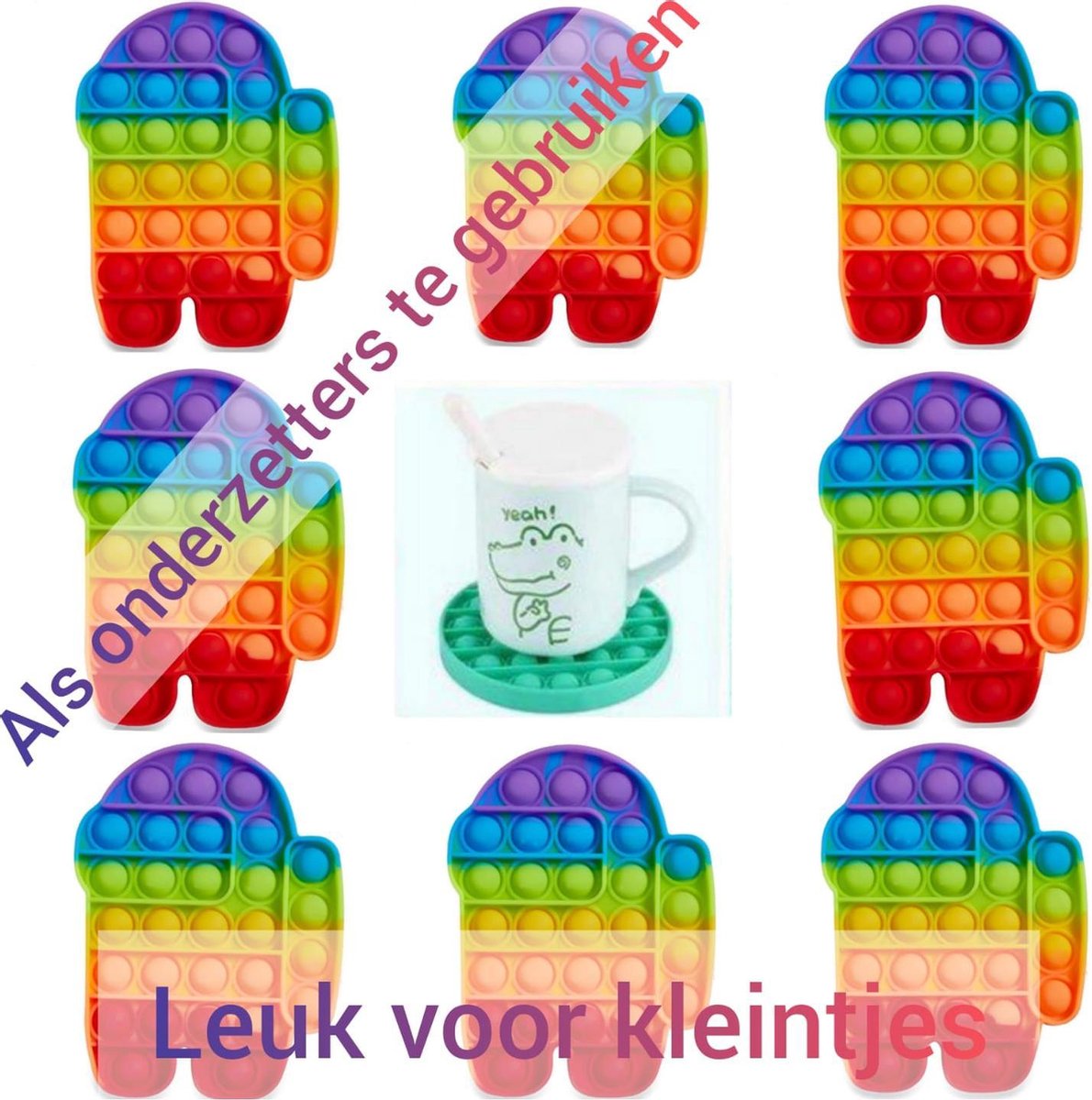 Pop IT | 8 stuks Among us regenboog | Als onderzetters te gebruiken voor kleintjes | Ook leuk bij kinderfeestjes